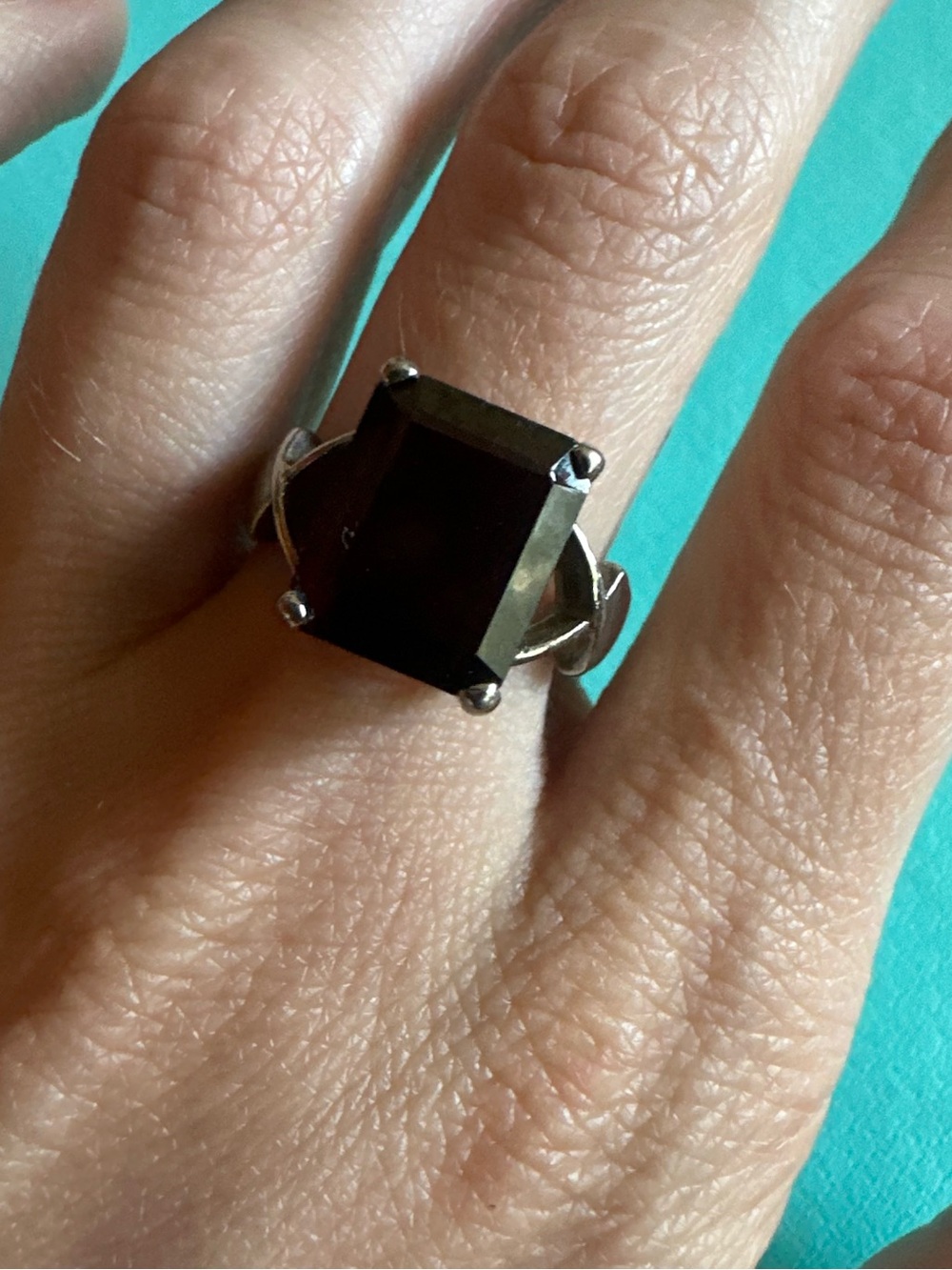 Vintage Modernist Sterling 70s 925 Deep Color Stone Ring Size 7
